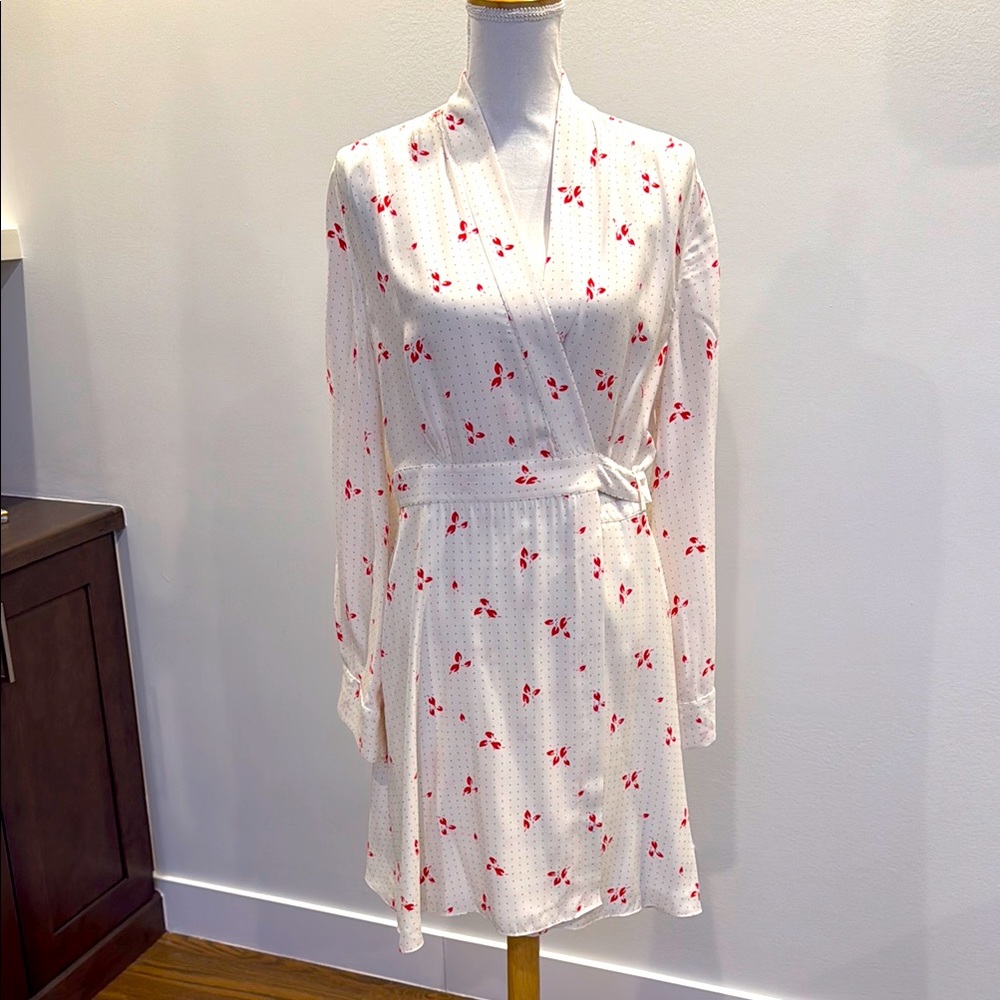 Equipment Floral Wrap Dress White w/Red Accents Size 10 Excellent Condition